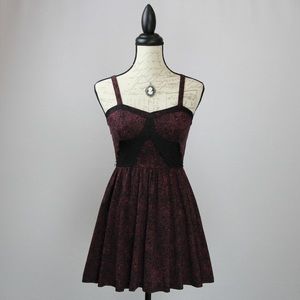 TOPSHOP Burgundy Lace Print Bustier Dress